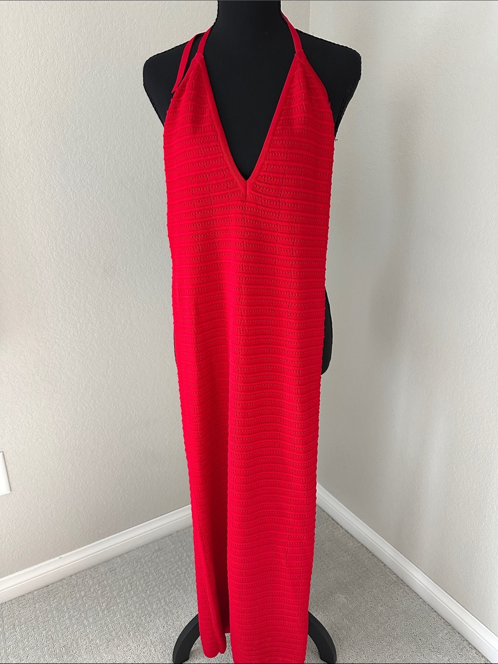 Vibrant Red Halter Maxi Dress